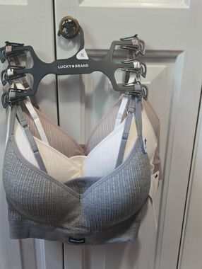 Lucky Brand Ribbed Bralette 3-Pack - Gray, White, Mauve